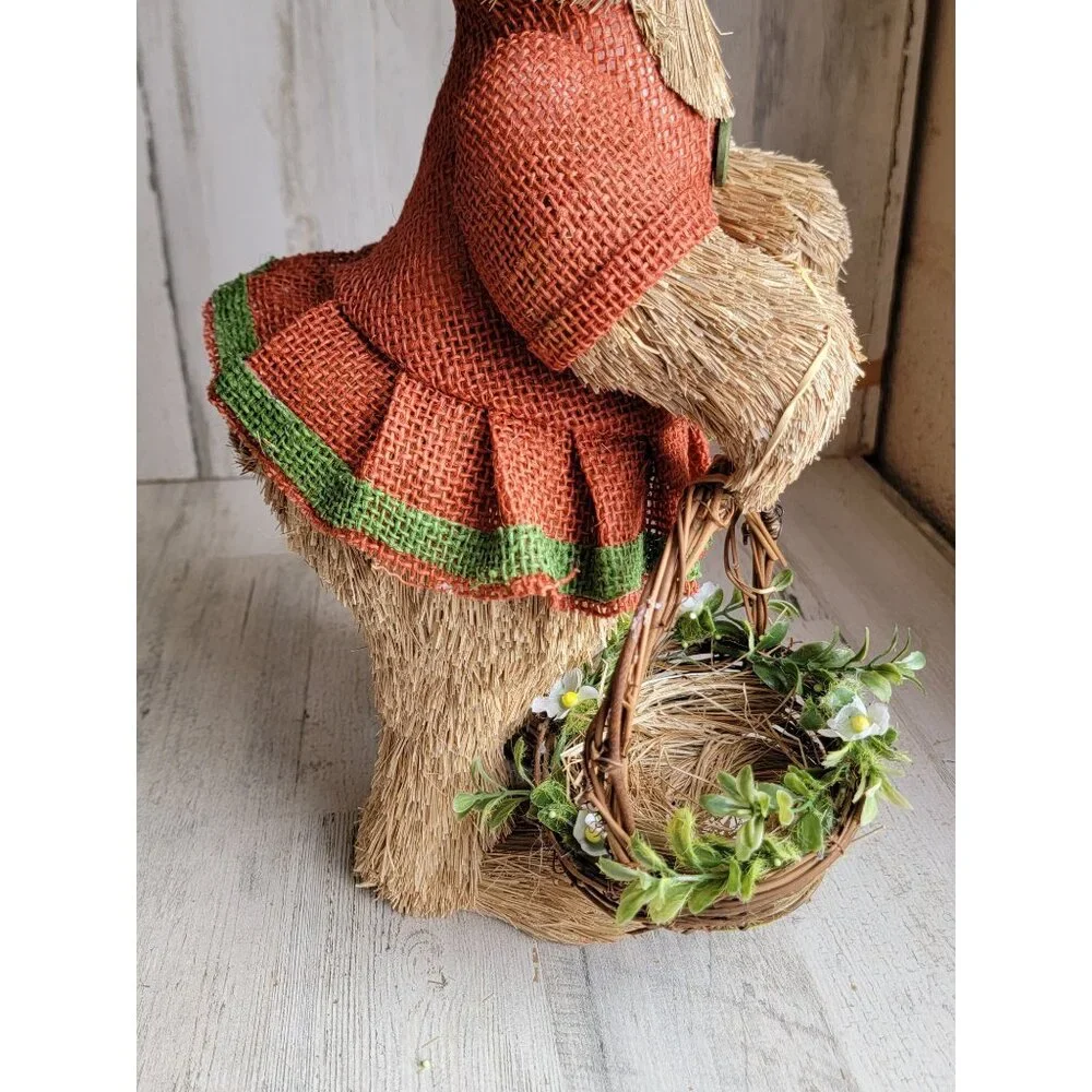Pier 1 sisal Easter Bunny girl floral basket home decor rabbit‎